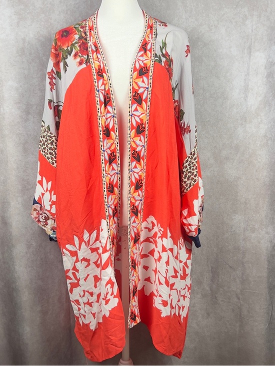 John Mark Tops - John Mark Kimono Womens 1X Multicolor Floral Artsy Open Front Cardigan Boho